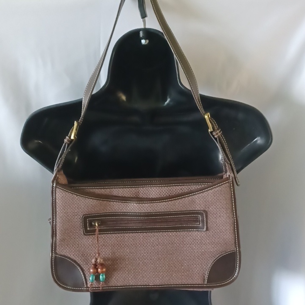 Liz Claiborne Brown Woven Canvas Shoulder Bag w/Leather Strap, NWOT